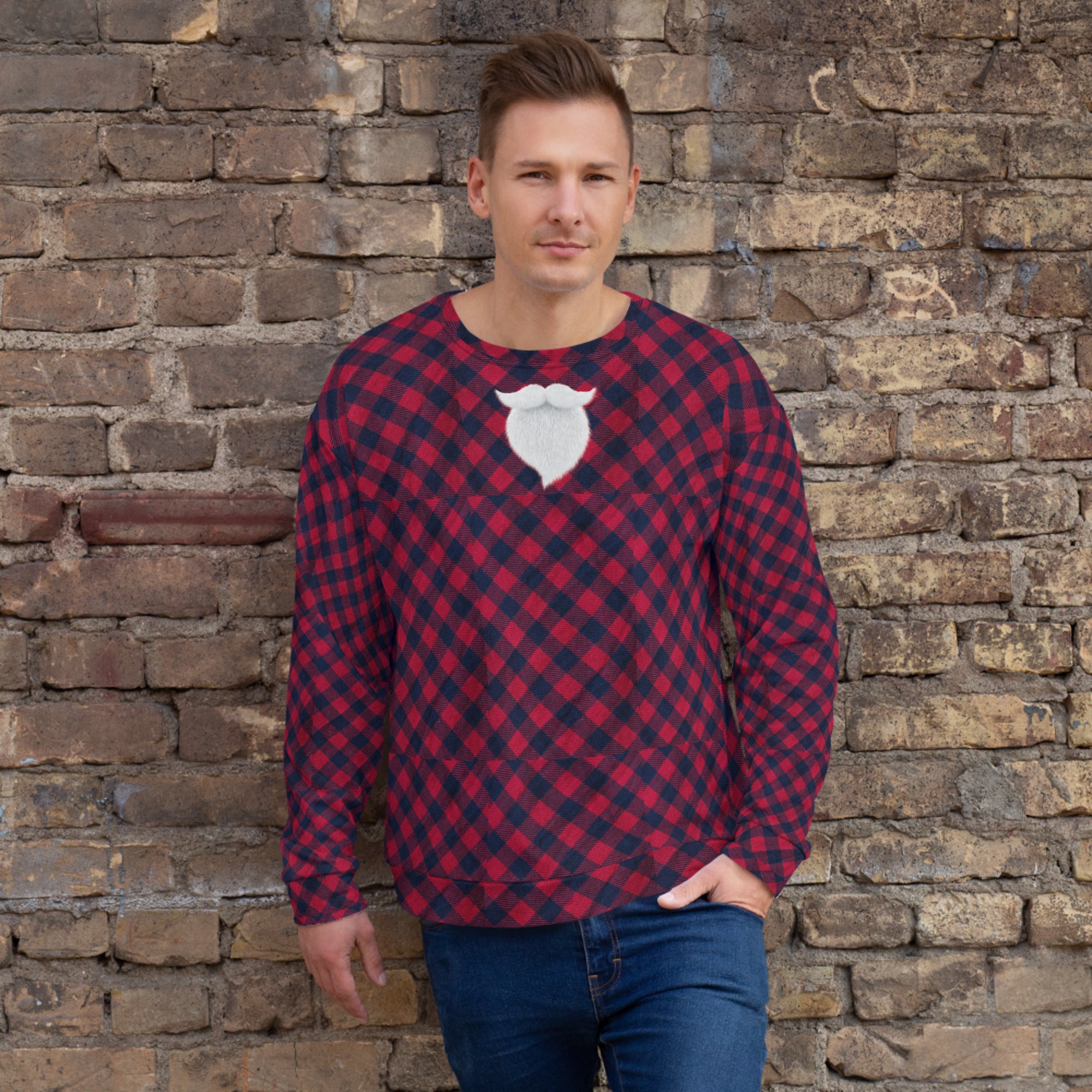 Plaid "Santa" Christmas Shirt. Christmas Sweater Alternative. Unisex Party Sweatshirt or Pullover. WickedYo.
